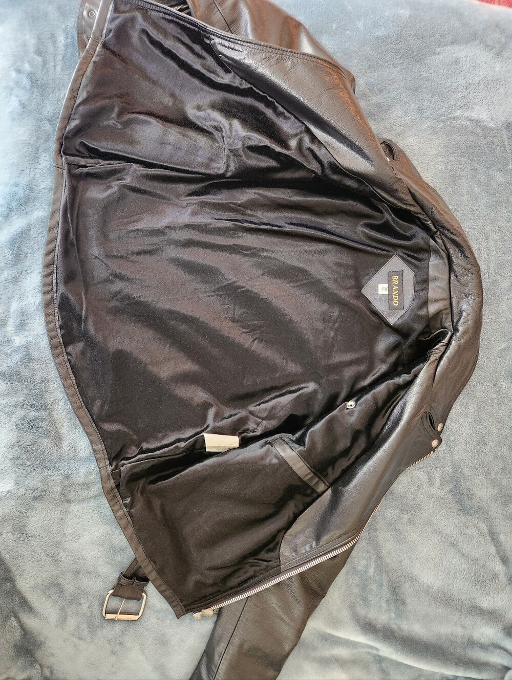 Men's Black BRANDO Leather Biker Jacket CANADIAN MADE - Picture 3 of 9